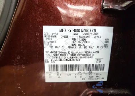 2010 Lincoln Mkx from USA, damaged, VIN 2LMDJ8JC3ABJ09168